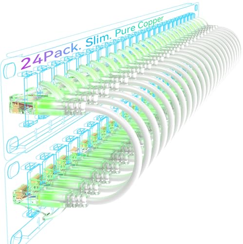 Sokqovt Cat6a Patchkabel Slim 0,2m (24 Stück), Flexibles Cat6 Ethernet Patchkabel 10G 550MHZ, 28AWG reines Kupfer Cat6 Patchkabel für Netzwerkschrank, Cat 6 Patchkabel Weiß von Sokqovt