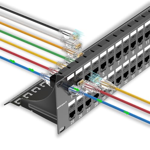 Sokqovt Patchpanel 48 Port Cat6a mit Koppler Keystone, Cat6 Netzwerk Patchpanel 10G kein Durchschlagen, zeitsparendes Ethernet 2U RJ45 Patchpanel mit stabiler Rückleiste, Rackmount 48 Zoll Patchpanel von Sokqovt