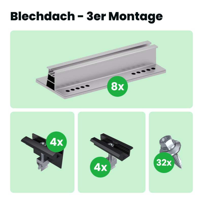 Blechdach Montage-Komplettset für Balkonkraftwerk & Solaranlagen von SolGenix