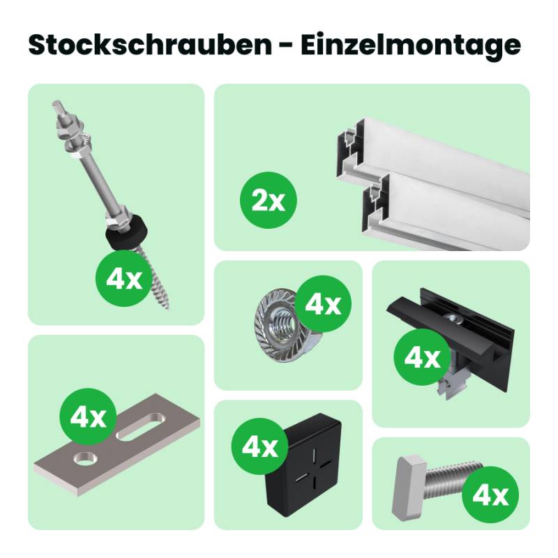 Montageset mit Stockschrauben für Solarmontage - PV/Balkonkraftwerk Halterung für Gartenhaus von SolGenix