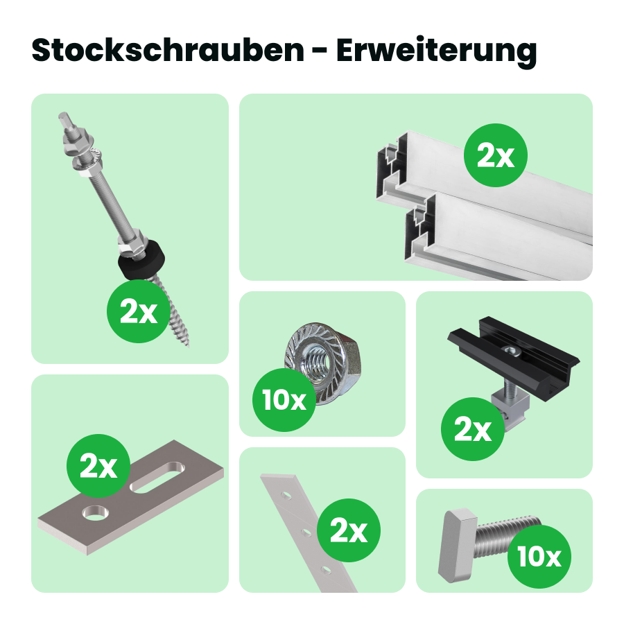 Montageset mit Stockschrauben für Solarmontage - PV/Balkonkraftwerk Halterung für Gartenhaus Montageset mit Stockschrauben für Solarmontage - PV/Balkonkraftwerk Halterung für Gartenhaus von SolGenix