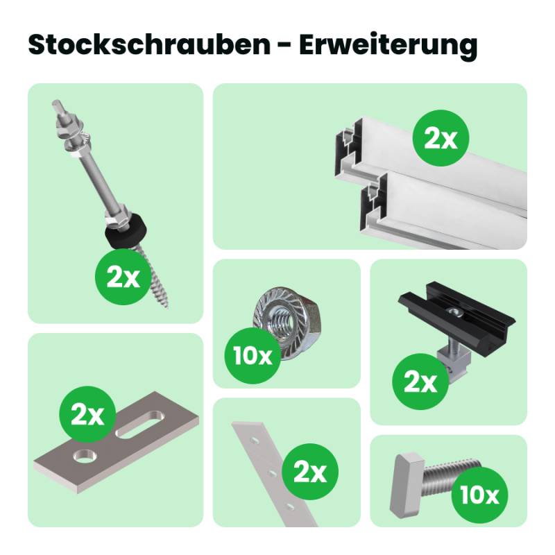 Montageset mit Stockschrauben für Solarmontage - PV/Balkonkraftwerk Halterung für Gartenhaus von SolGenix