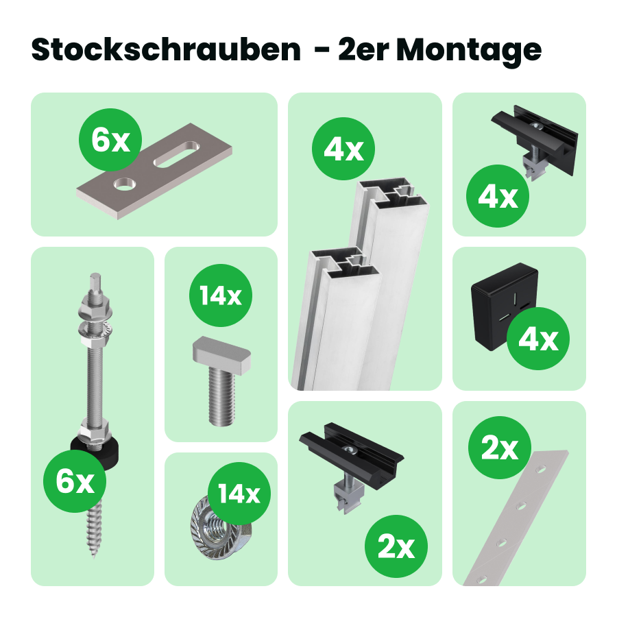 Montageset mit Stockschrauben für Solarmontage - PV/Balkonkraftwerk Halterung für Gartenhaus Montageset mit Stockschrauben für Solarmontage - PV/Balkonkraftwerk Halterung für Gartenhaus von SolGenix