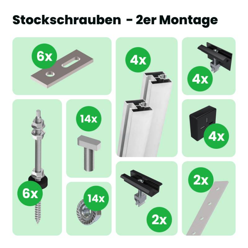 Montageset mit Stockschrauben für Solarmontage - PV/Balkonkraftwerk Halterung für Gartenhaus von SolGenix