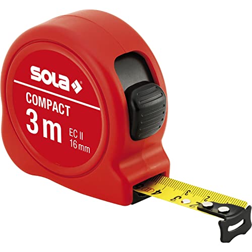 SOLA Compact Roll-Maßband 3m mit EG-Prüfzeichen-Genauigkeit 2 rot von Sola