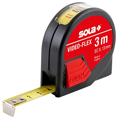 SOLA VIDEO-FLEX - Bandmaß 3m / 13mm - Taschenbandmaß für Innenmessungen - Stahlband, gelb lackiert mit mm Skala - Genauigkeitsklasse II - Rollmeter mit beweglichem Endhaken - Länge 3m/13mm SOLA VIDEO-FLEX - Bandmaß 3m / 13mm - Taschenbandmaß für Innenmessungen - Stahlband, gelb lackiert mit mm Skala - Genauigkeitsklasse II - Rollmeter mit beweglichem Endhaken - Länge 3m/13mm von Sola