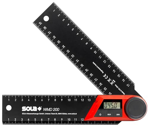 SOLA WMD 200 - Digitaler Winkelmesser - Länge 200 mm - Anschlagwinkel mit LCD Anzeige für exakte Winkelmessungen - Schreinerwinkel digital - Winkelmesser mit Lineal für Metall- und Holzbearbeitung von Sola