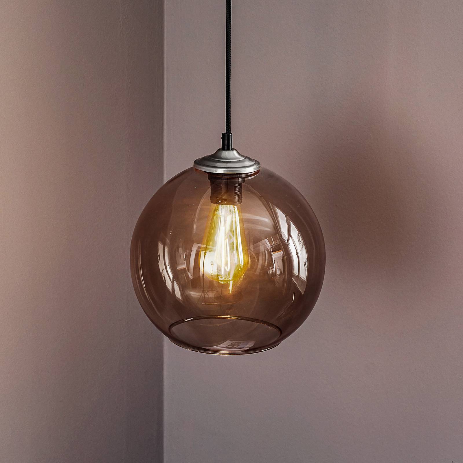 Hängelampe Ball Glas-Kugelschirm rauchgrau Ø25cm Hängelampe Ball Glas-Kugelschirm rauchgrau Ø25cm von Solbika Lighting