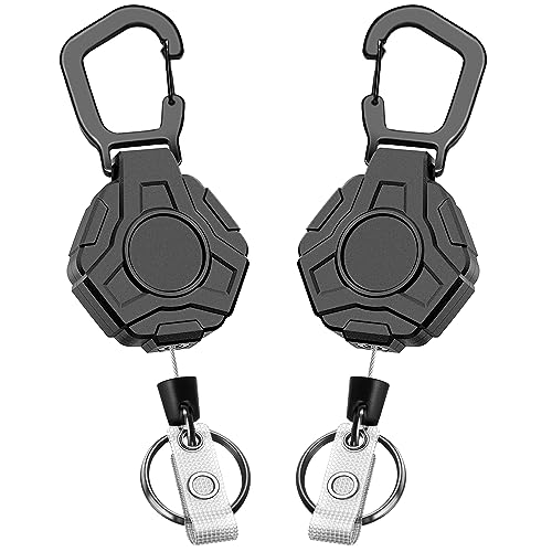 Soleebee Einziehbarer Schlüsselanhänger, Schwerer Karabinerhaken Badge Holder mit 80cm Ausziehbarer Stahlseil Schlüsselkette Und Schlüsselring JoJo Ausziehbar ID-Ausweishalter für Kartenhalter (2 D) von Soleebee