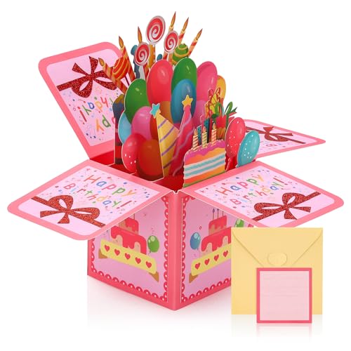 Soleebee Pop-Up Geburtstagskarte, 3D Pop up Karte zum Geburtstag Grußkarten mit Umschlag für Mütter Frauen Männer Ehefrau Freunde Romantik Geschenk (Rosa) von Soleebee