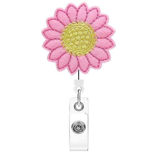 Soleebee Schlüssel JoJo Ausziehbar, Aufgestickte Sonnenblume Ausweis JoJo Schlüsselanhänger Einziehbarer Ausweishalter ID Name Badge Holder mit drehbarer Krokodilklemme für Kartenhalter (Rosa) von Soleebee