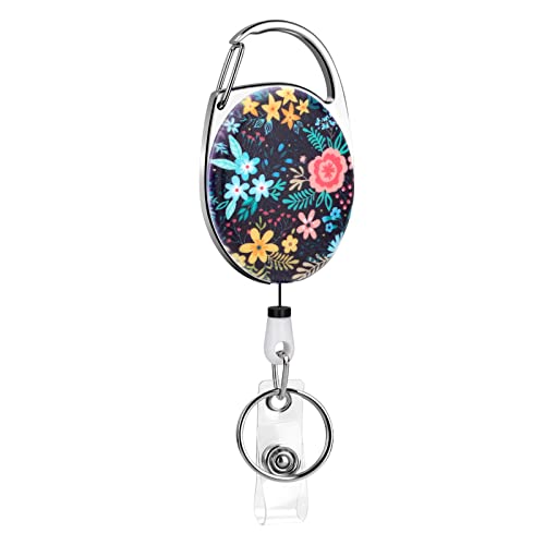 Soleebee Schlüssel JoJo Ausziehbar Karabiner, Beidseitig Motiv Ausweis JoJo Schlüsselanhänger für Krankenschwester Lehrer Student, ID Name Badge Holder mit Gürtelclip für Kartenhalter (Blumen Schwarz) von Soleebee