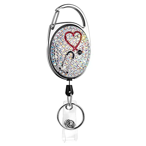 Soleebee Schlüssel JoJo Ausziehbar Karabiner Strass Ausweis JoJo Schlüsselanhänger für Krankenschwester Lehrer Student, ID Name Badge Holder mit Gürtelclip für Kartenhalter (Stethoskop B) von Soleebee