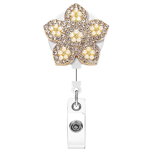 Soleebee Schlüsselanhänger Ausziehbar, Bling Strass Ausweis JoJo Einziehbarer Ausweishalter Schlüsselrolle, ID Name Badge Holder mit drehbarer Krokodilklemme für Kartenhalter (Blume B) von Soleebee