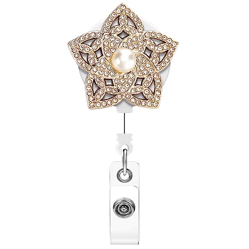 Soleebee Schlüsselanhänger Ausziehbar, Bling Strass Ausweis JoJo Einziehbarer Ausweishalter Schlüsselrolle, ID Name Badge Holder mit drehbarer Krokodilklemme für Kartenhalter (Blume D) von Soleebee