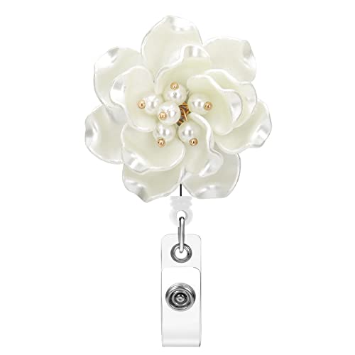 Soleebee Schlüsselanhänger Ausziehbar, Harz Blumen Ausweis JoJo Einziehbarer Ausweishalter, ID Name Badge Holder mit 360 ° drehbarer Krokodilklemme für Kartenhalter Ausweishülle (Creme) von Soleebee