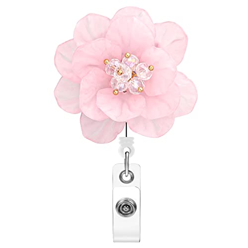 Soleebee Schlüsselanhänger Ausziehbar, Harz Blumen Ausweis JoJo Einziehbarer Ausweishalter, ID Name Badge Holder mit 360 ° drehbarer Krokodilklemme für Kartenhalter Ausweishülle (Matt-Rosa) von Soleebee