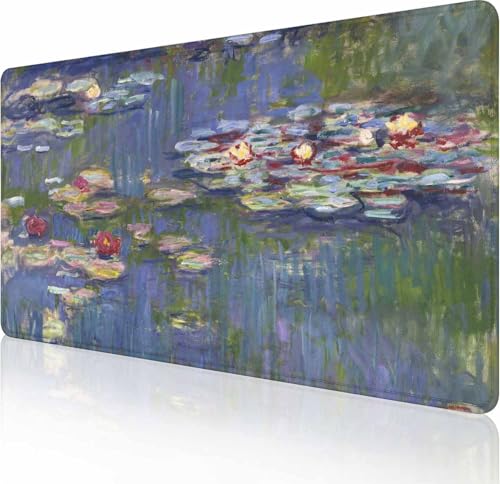 Claude Monet Gaming-Mauspad mit genähten Kanten, Motiv: Seerosen von Claude Monet, erweiterte Tastaturunterlage, rutschfeste Gummiunterseite, Schreibtischunterlage für Tastatur und Maus, 90 x 40 cm Claude Monet Gaming-Mauspad mit genähten Kanten, Motiv: Seerosen von Claude Monet, erweiterte Tastaturunterlage, rutschfeste Gummiunterseite, Schreibtischunterlage für Tastatur und Maus, 90 x 40 cm von Solekla