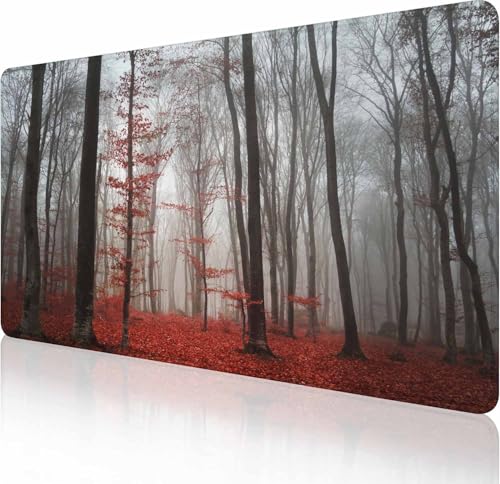 Gaming-Mauspad, Schreibtischunterlage, erweitertes großes Mauspad, 90 x 40 cm lang, Computer-Tastatur, Mauspad mit rutschfester Unterseite und genähtem Rand für Gaming und Büro, Herbstwald Gaming-Mauspad, Schreibtischunterlage, erweitertes großes Mauspad, 90 x 40 cm lang, Computer-Tastatur, Mauspad mit rutschfester Unterseite und genähtem Rand für Gaming und Büro, Herbstwald von Solekla
