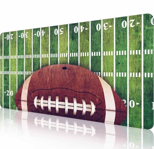 Gaming-Mauspad, groß, Tastatur-Mauspad, Schreibtischunterlage, rutschfeste Gummiunterseite mit genähten Kanten, Mauspad, 31,5 x 29,8 cm, American Football Feld und Ball von Solekla