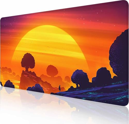Gaming-Mauspad, groß, rutschfeste Gummiunterseite, Tastatur-Mauspad, Schreibtischunterlage mit genähten Kanten, 89,9 x 40 cm, ätherische Nächte und einsame Sonnenuntergänge von Solekla