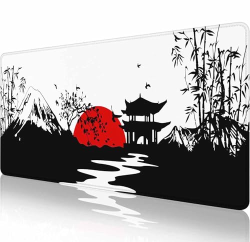 Gaming-Mauspad, große japanische Landschaften mit Bergen, Mauspads für den Schreibtisch, rutschfeste Gummiunterseite, Tastatur-Mauspad, Schreibtischunterlage mit genähten Kanten, 80 x 30 cm von Solekla