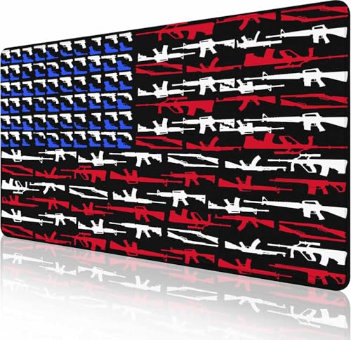 Gaming-Mauspad, großes Mauspad für den Schreibtisch, rutschfeste Gummiunterseite, Tastatur-Mauspad, Schreibtischunterlage mit genähten Kanten, 89,9 x 40,9 cm, Waffenform der amerikanischen Flagge von Solekla