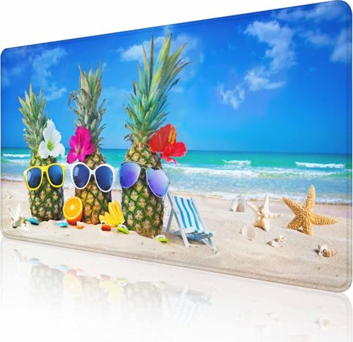 Gaming-Mauspad, großes Mauspad für den Schreibtisch, rutschfeste Gummiunterseite, Tastatur-Mauspad, Schreibtischunterlage mit genähten Kanten, 90,9 x 40,9 cm, Strand-Ananas Gaming-Mauspad, großes Mauspad für den Schreibtisch, rutschfeste Gummiunterseite, Tastatur-Mauspad, Schreibtischunterlage mit genähten Kanten, 90,9 x 40,9 cm, Strand-Ananas von Solekla