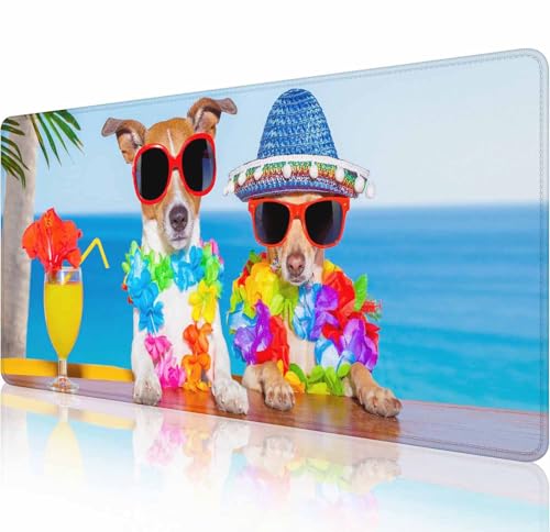 Gaming-Mauspad, großes Strandhunde-Mauspad für den Schreibtisch, rutschfeste Gummiunterseite, Tastatur-Mauspad, Schreibtischunterlage mit genähten Kanten, 80 x 30 cm von Solekla