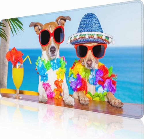 Gaming-Mauspad, großes Strandhunde-Mauspad für den Schreibtisch, rutschfeste Gummiunterseite, Tastatur-Mauspad, Schreibtischunterlage mit genähten Kanten, 89,9 x 40,9 cm von Solekla