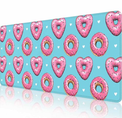 Gaming-Mauspad, großes rosa Herz-Donut-Mauspad für den Schreibtisch, rutschfeste Gummiunterseite, Tastatur-Mauspad, Schreibtischunterlage mit genähten Kanten, 80 x 30 cm von Solekla