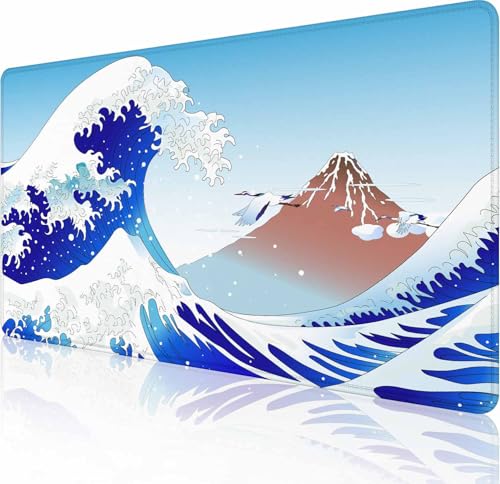 Gaming-Mauspad, großes rutschfestes Gummiunterteil, Tastatur-Mauspad, Schreibtischunterlage mit genähten Kanten, 89,9 x 40,9 cm, Mount Fuji und Kräne mit tollen Wellen Gaming-Mauspad, großes rutschfestes Gummiunterteil, Tastatur-Mauspad, Schreibtischunterlage mit genähten Kanten, 89,9 x 40,9 cm, Mount Fuji und Kräne mit tollen Wellen von Solekla