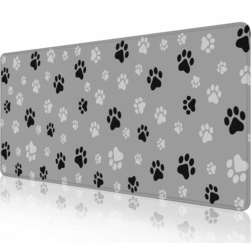 Großes Gaming-Mauspad mit Hundepfoten-Motiv, 80 x 30 cm lang, Computer-Tastatur, Mauspad mit rutschfester Unterseite und genähtem Rand für Gaming und Büro von Solekla