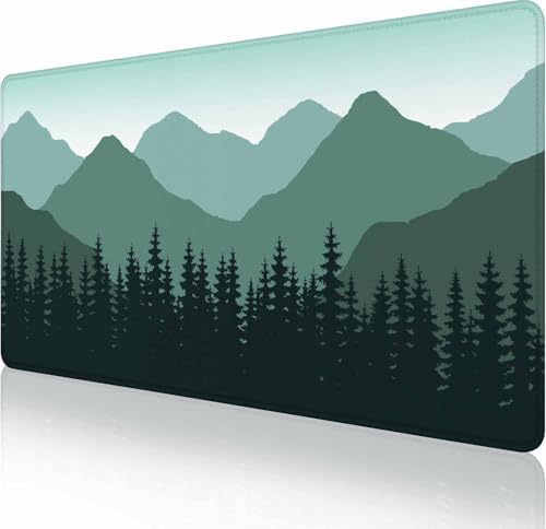 Großes Gaming-Mauspad mit genähten Kanten, Nebelwald, Berge, Landschaft, Schreibtischmatte, erweitertes XL-Tastatur-Pad, rutschfeste Gummiunterseite, Schreibtischunterlage für Tastatur und Maus, 90 x von Solekla