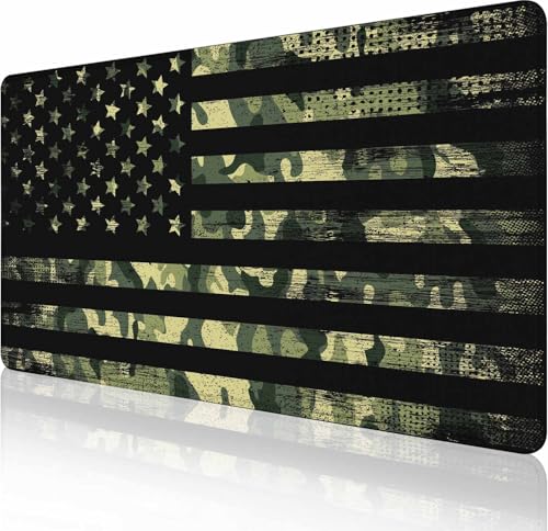 Großes Gaming-Mauspad mit genähten Kanten, Schreibtischmatte, erweiterte Tastaturunterlage, rutschfeste Gummiunterseite, Schreibtischunterlage für Tastatur und Maus, 90 x 40 cm, amerikanische Flagge von Solekla