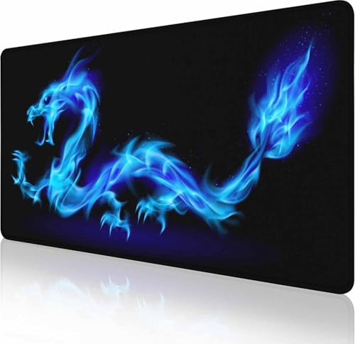 Großes Gaming-Mauspad mit genähten Kanten, Schreibtischunterlage, erweiterte Tastaturunterlage, rutschfeste Gummiunterseite, Schreibtischunterlage für Laptop, Büro, Zuhause, 35,4 x 15,78 cm, blauer von Solekla