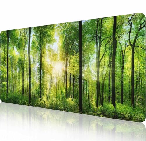 Großes Gaming-Mauspad mit genähten Kanten, Schreibtischunterlage mit Sonnenlicht-Wald, erweiterte Tastaturunterlage, rutschfeste Gummiunterseite, Schreibtischunterlage für Tastatur und Maus, 80 x 29 von Solekla
