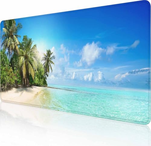 Großes Gaming-Mauspad mit genähten Kanten, Strand, Meer, tropische Bäume, Schreibtischmatte, erweiterte Tastaturunterlage, rutschfeste Gummiunterseite, Schreibtischunterlage für Tastatur und Maus, 90 Großes Gaming-Mauspad mit genähten Kanten, Strand, Meer, tropische Bäume, Schreibtischmatte, erweiterte Tastaturunterlage, rutschfeste Gummiunterseite, Schreibtischunterlage für Tastatur und Maus, 90 von Solekla