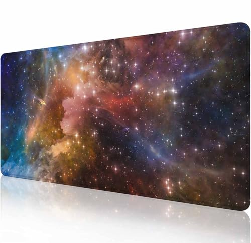 Großes Gaming-Mauspad mit genähten Kanten, bunte Galaxienebel-Schreibtischmatte, erweiterte Tastaturunterlage, rutschfeste Gummiunterseite, Schreibtischunterlage für Tastatur und Maus, 80 x 29 cm von Solekla