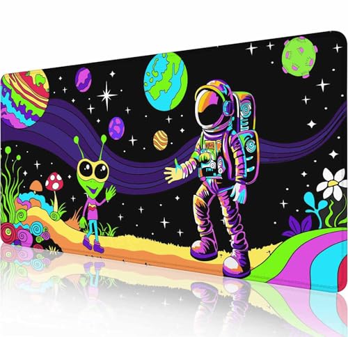 Großes erweitertes Gaming-Mauspad mit genähten Kanten, rutschfeste Gummiunterseite, Mauspad für Büro, Computer, Tastatur, Laptop und Schreibtischunterlage für Zuhause, 80 x 30 x 0,3 cm, Astronaut und von Solekla
