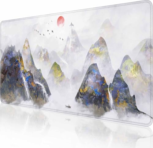 Großes erweitertes Gaming-Mauspad mit genähten Kanten, rutschfeste Gummiunterseite, Mauspad für Büro, Computer, Tastatur, Laptop und Schreibtischunterlage für Zuhause, 80 x 40 cm, abstrakter Berg von Solekla