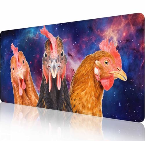 Großes erweitertes Gaming-Mauspad mit genähten Kanten, rutschfeste Gummiunterseite, Mauspad für Büro, Computer, Tastatur, Laptop und Schreibtischunterlage zu Hause, 80 x 30 cm, drei Hühner von Solekla
