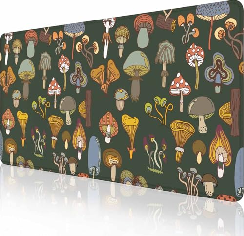 Großes erweitertes Gaming-Mauspad mit genähten Kanten, rutschfeste Gummiunterseite, Mauspad für Büro, Computer, Tastatur, Laptop und Schreibtischunterlage zu Hause, 80 x 39 cm, Pilze von Solekla