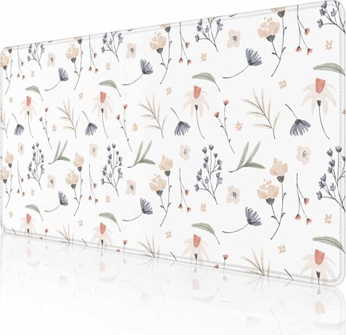 Großes erweitertes Gaming-Mauspad mit genähten Kanten, rutschfeste Gummiunterseite, Mauspad für Büro, Computer, Tastatur, Laptop und Schreibtischunterlage zu Hause, 80 x 39 cm, weiße Blumen und Gras Großes erweitertes Gaming-Mauspad mit genähten Kanten, rutschfeste Gummiunterseite, Mauspad für Büro, Computer, Tastatur, Laptop und Schreibtischunterlage zu Hause, 80 x 39 cm, weiße Blumen und Gras von Solekla