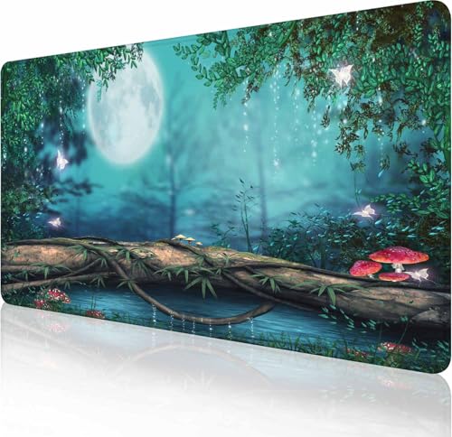 Großes erweitertes Gaming-Mauspad mit genähten Kanten, rutschfeste Gummiunterseite, Mauspad für Büro, Computer, Tastatur, Laptop und Schreibtischunterlage zu Hause, 80 x 40 cm, magische Pilze, Mond Großes erweitertes Gaming-Mauspad mit genähten Kanten, rutschfeste Gummiunterseite, Mauspad für Büro, Computer, Tastatur, Laptop und Schreibtischunterlage zu Hause, 80 x 40 cm, magische Pilze, Mond von Solekla