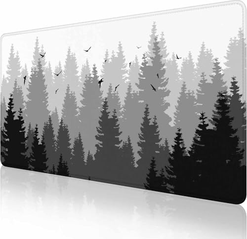 Großes erweitertes Gaming-Mauspad mit genähten Kanten, rutschfeste Gummiunterseite, Mauspad für Büro, Computer, Tastatur, Laptop und Schreibtischunterlage zu Hause, 90 x 40 cm, Kiefernbäume von Solekla