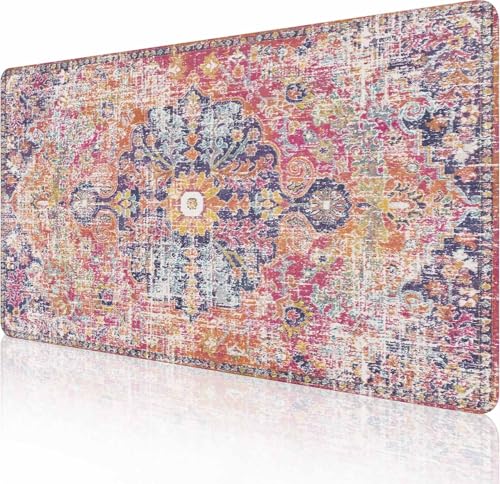 Mauspad Gaming, große XXL-Mauspads, rutschfeste Gummiunterseite, Tastatur-Mauspad, Schreibtischunterlage mit genähten Kanten, 90,9 x 40,9 cm, Boho-Fuchsia Mauspad Gaming, große XXL-Mauspads, rutschfeste Gummiunterseite, Tastatur-Mauspad, Schreibtischunterlage mit genähten Kanten, 90,9 x 40,9 cm, Boho-Fuchsia von Solekla