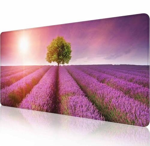 Schreibtischunterlage, atemberaubendes Lavendelfeld-Landschaft, Schreibtischunterlage, lila, großes Mauspad, Gaming-Mauspad, erweitertes XXL-Tastatur-Pad, 80 x 29 cm, Laptop, Computer, Maus, Tastatur von Solekla