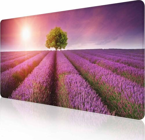 Schreibtischunterlage, atemberaubendes Lavendelfeld-Landschaft, Schreibtischunterlage, lila, großes Mauspad, Gaming-Mauspad, erweitertes XXL-Tastatur-Pad, 90 x 40 cm, Laptop, Computer, Maus, Tastatur von Solekla