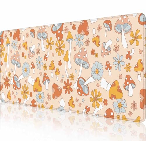 Schreibtischunterlage im Retro-Pilz-Design, große Schreibtischunterlage, Schreibtischunterlage auf Schreibtischen, Laptop, Computer, Tastatur, Mauspad, voller Schreibtisch, Gaming-Mauspad, XXL, 80 x von Solekla